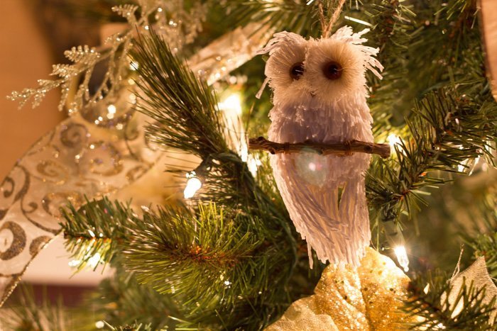 white owl in christmas tree