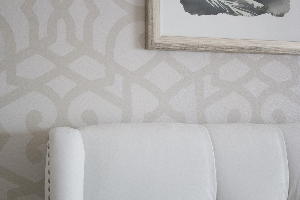 Gorgeous tone-on-tone stenciling in a master bedroom. #win a @RoyalStencils stencil of your own in this #giveaway! #decor #decorating #diy #crafts