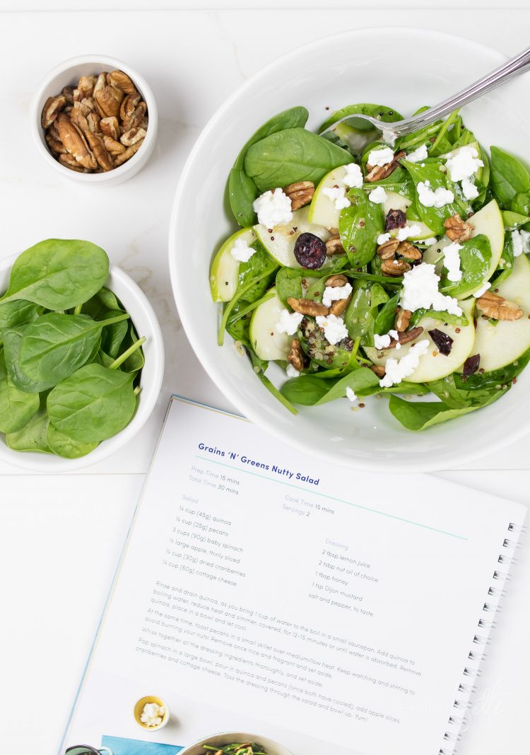 BodyBoss Superfood Nutrition Guide incorporates real, healthy foods like baby spinach, cottage cheese, fruits, and quinoa in its dishes