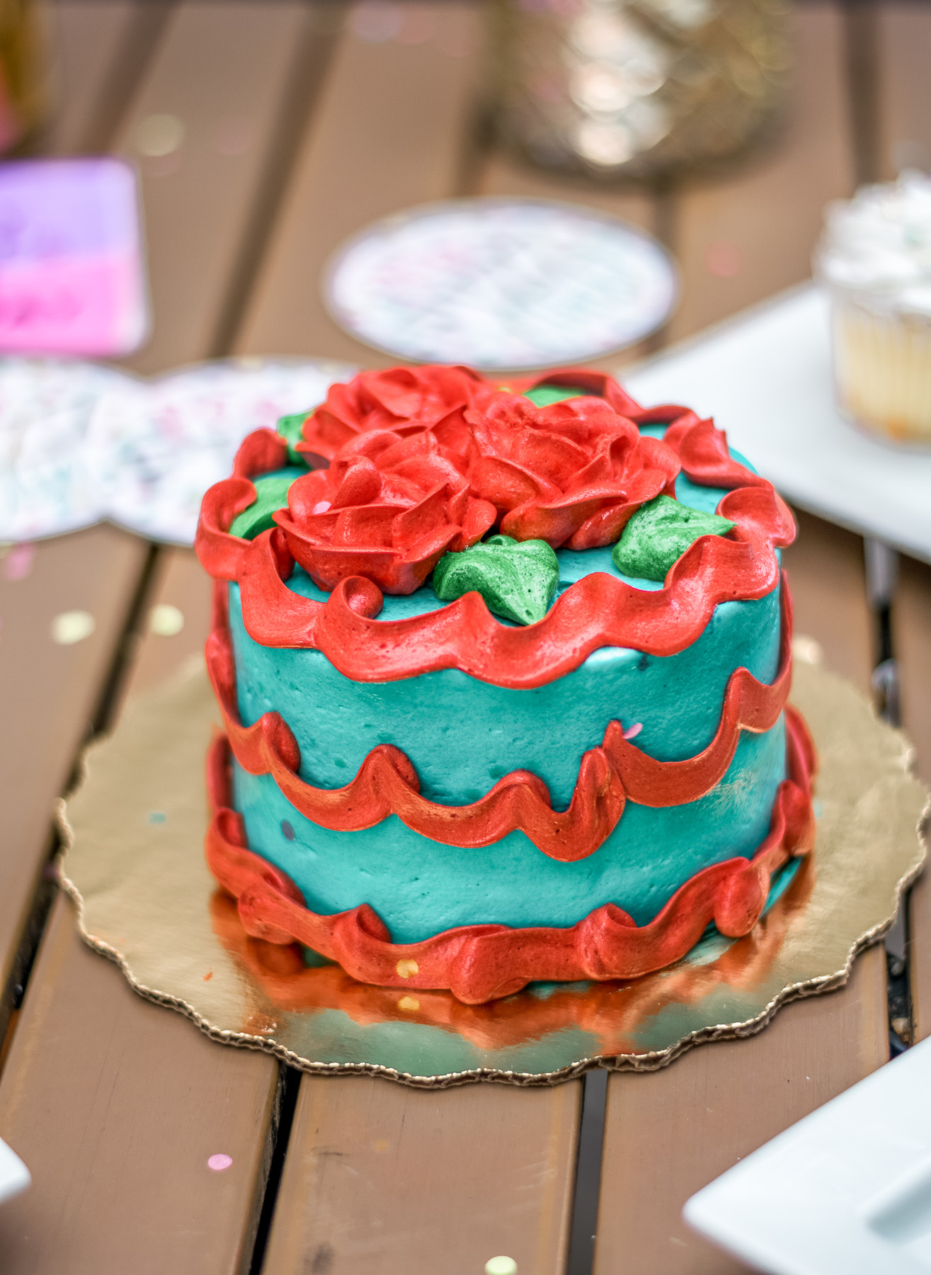 birthday cake with red and blue icing