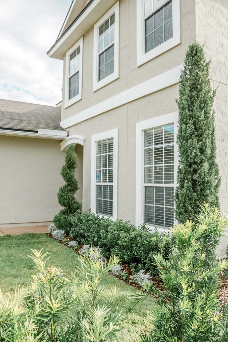 home with beautiful landscaping junipers hollies and hedge