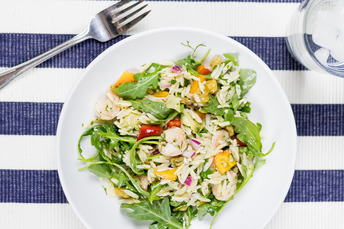 shrimp orzo pasta summer salad