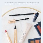 Beautycounter makeup on marble tray with text overlay – Why I Joined Beautycounter - My Journey to Safer, Non-Toxic Skincare and Beauty